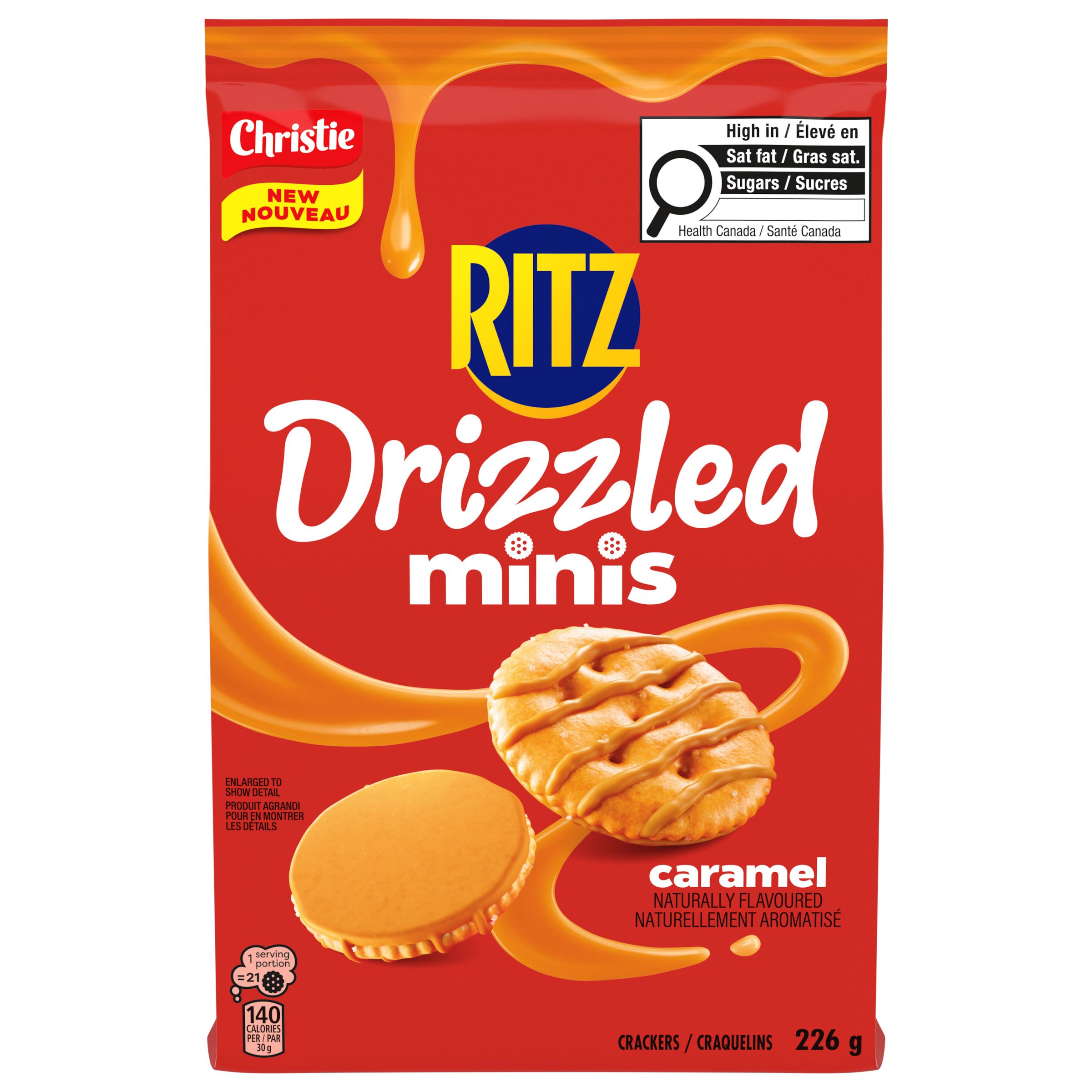 Craquelins RITZ Drizzled Minis au caramel, collation sucrée-salée, sac de 226 g-0