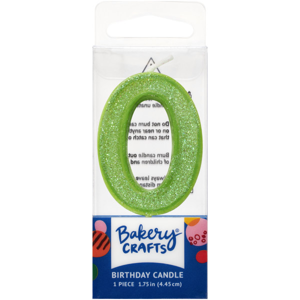0 Mini Green Glitter Numeral Candles