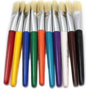 Stubby Flat Brushes, Natural Bristles, Assorted Colors, Set of 10