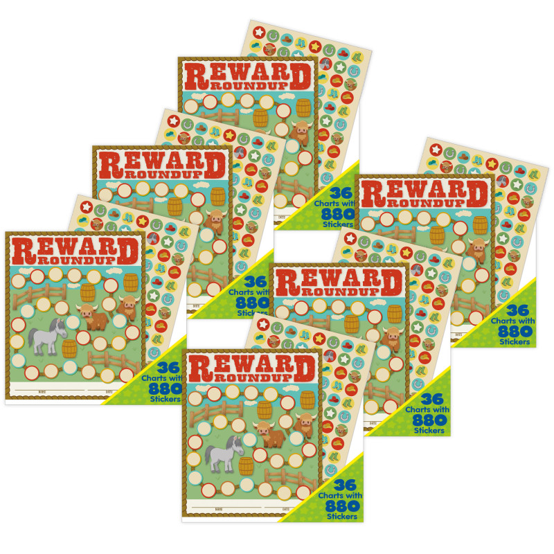 Wild Wild Classroom Mini Reward Chart with Stickers, 36 Per Pack, 6 Packs