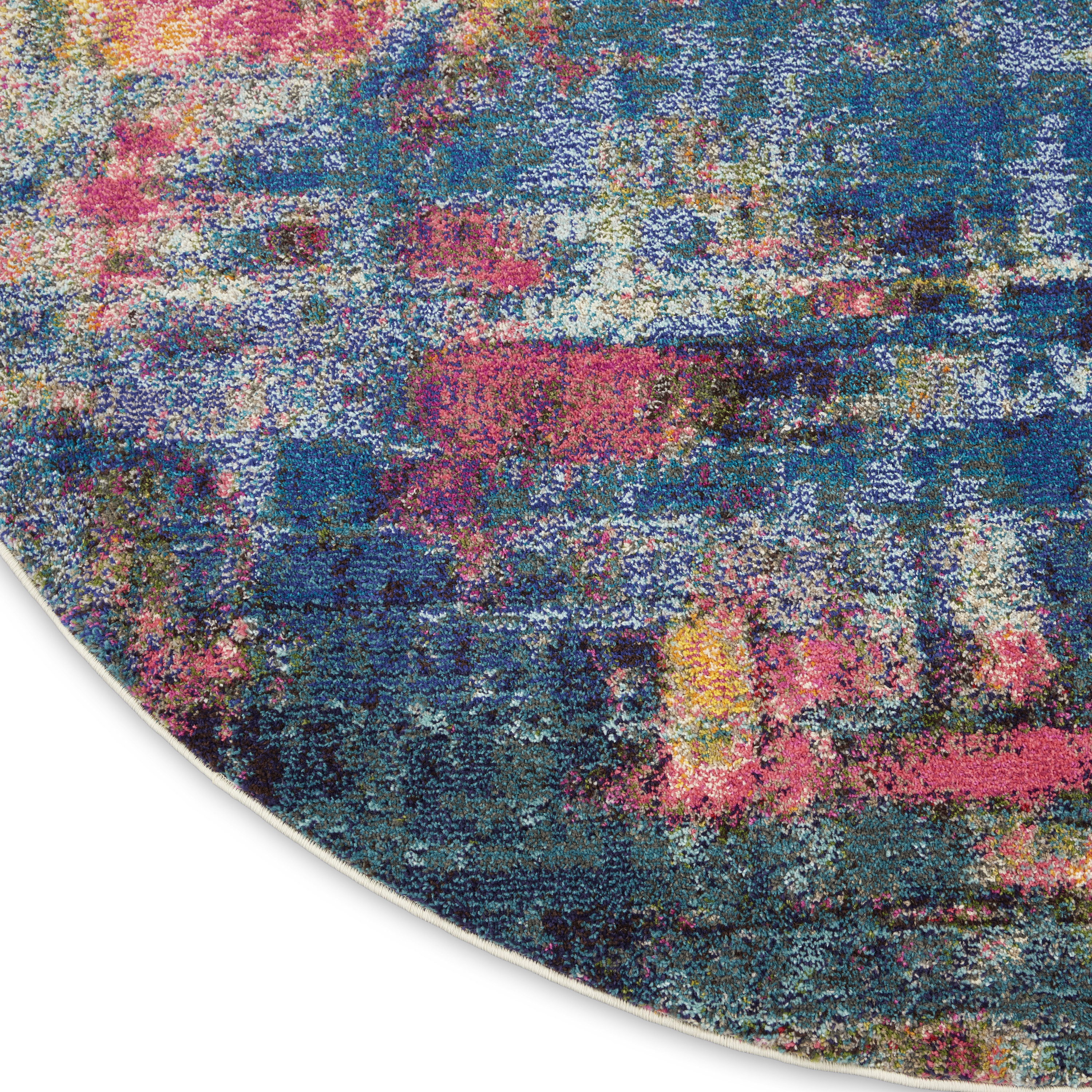 Nourison Celestial 7’10” x Round Blue Yellow Modern & Contemporary Indoor Rug