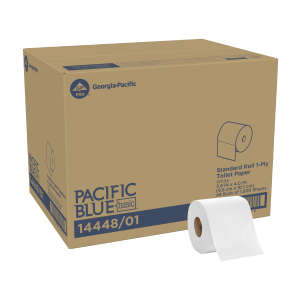 GEO1444801, Georgia Pacific, Pacific Blue Basic Standard Bath Tissue, 1 ply, 4in x 3.8in, 1500 Sheets