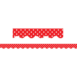 Red Polka Dots Scalloped Border Trim, 35 Feet