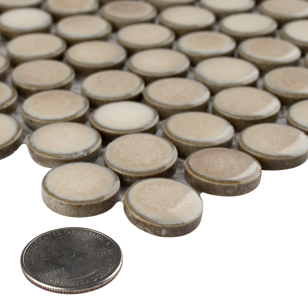 Sample – Hudson Penny Round Truffle Porcelain Mosaic Tile