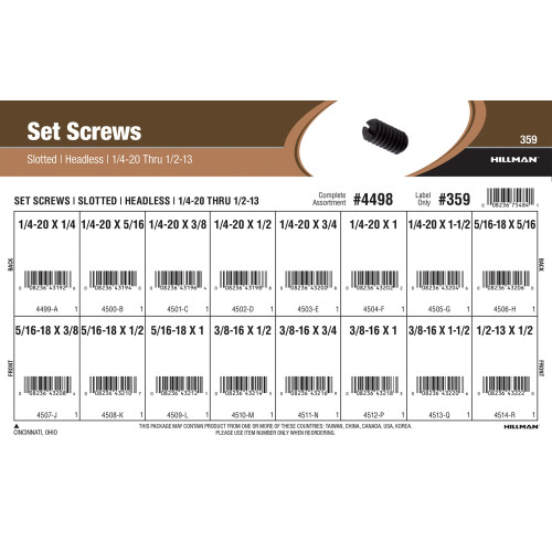 Slotted Headless Set Screws Assortment (1/4