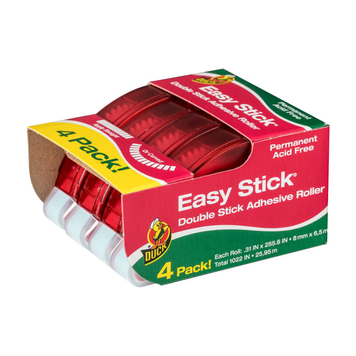 Duck® Brand Easy Stick® Double Stick Adhesive Roller - Clear, 4 pk, .31 in. x 255.6 in. Image