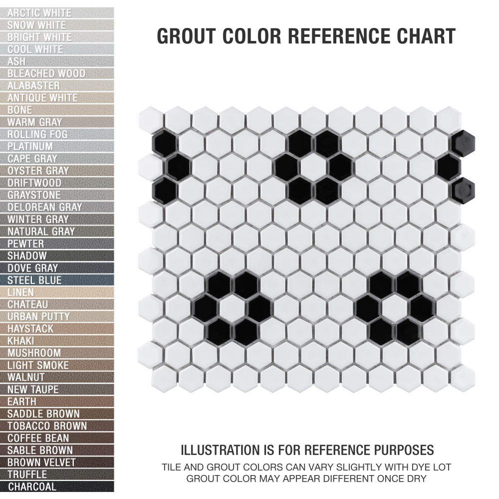 Metro 1″ Hex Glossy White w/Flower 10-1/4 in. x 11-7/8 in. Porcelain Mosaic Tile