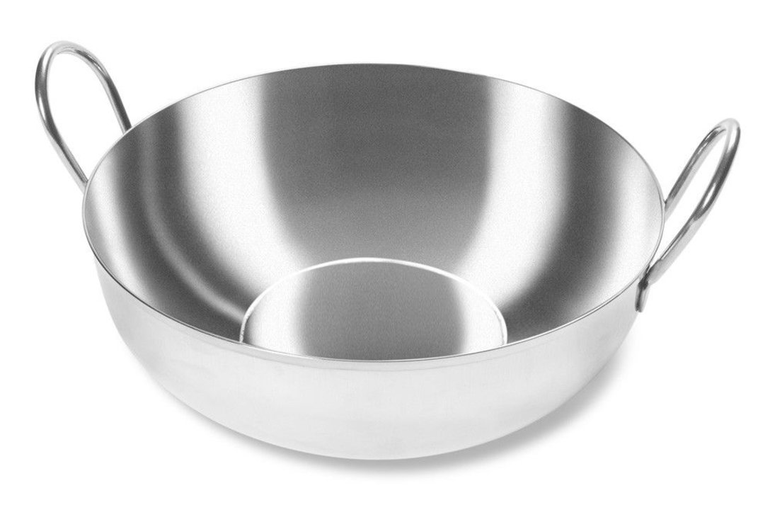 40-ounce shallow stainless steel balti dish
