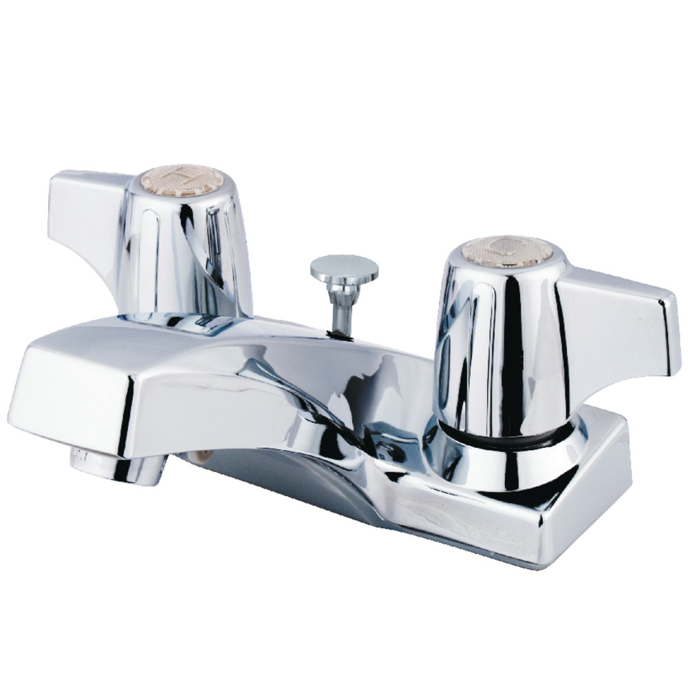 Double-Handle 3-Hole Deck Mount 4-Inch Centerset Bathroom Faucet with Brass Pop-Up, Polished Chrome