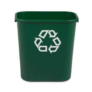 Rubbermaid Commercial, Recycling, 7 gal, Resin, Green, Rectangle, Receptacle