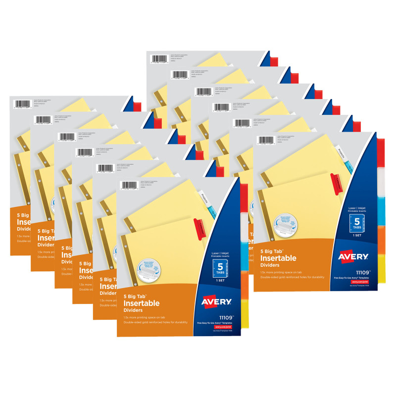 Big+Tab%E2%84%A2+Insertable+Dividers%2C+Buff+Paper%2C+5-Tab+Set%2C+Multicolor%2C+12+Sets