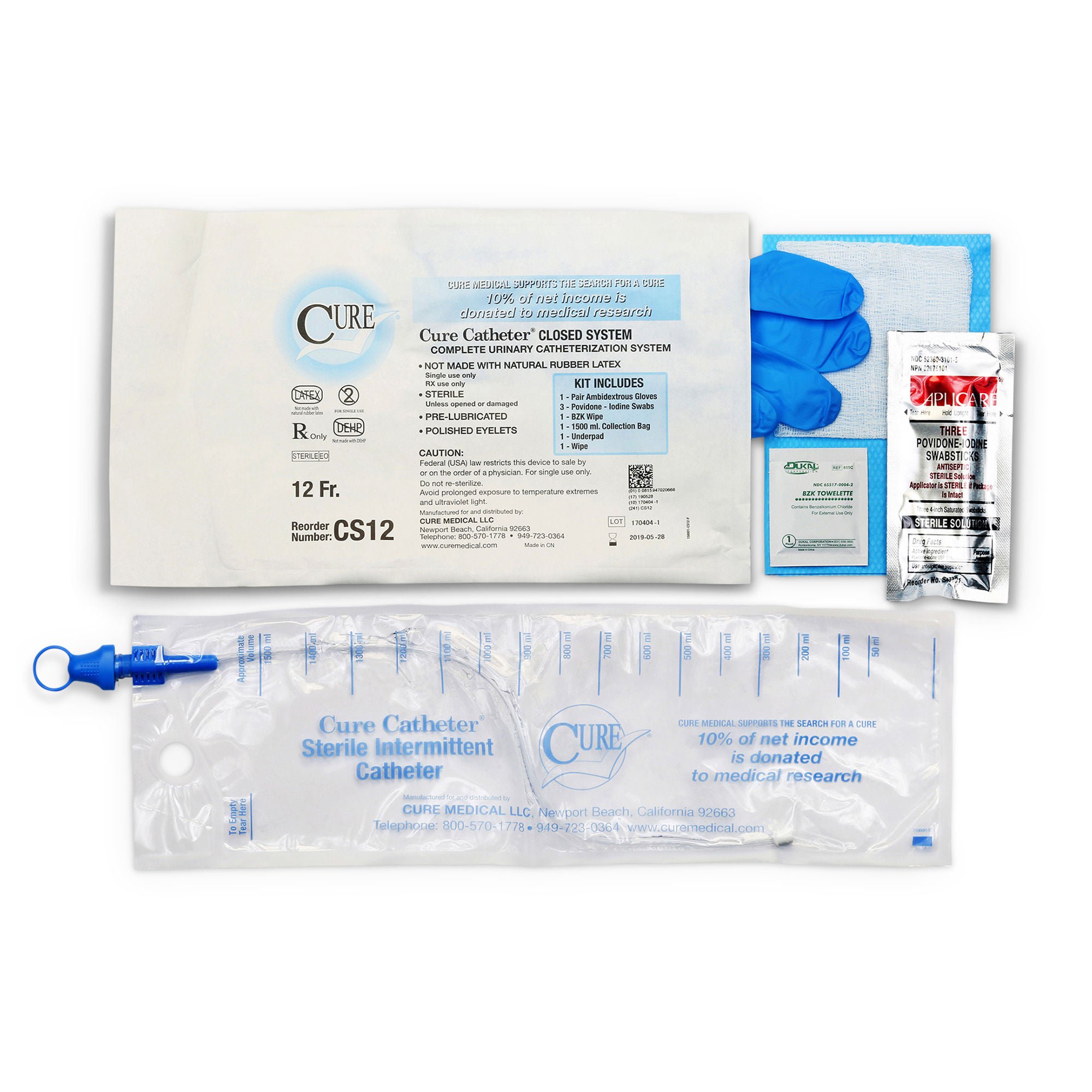 Cure Catheter™ Intermittent Catheter Kit, 12 Fr.
