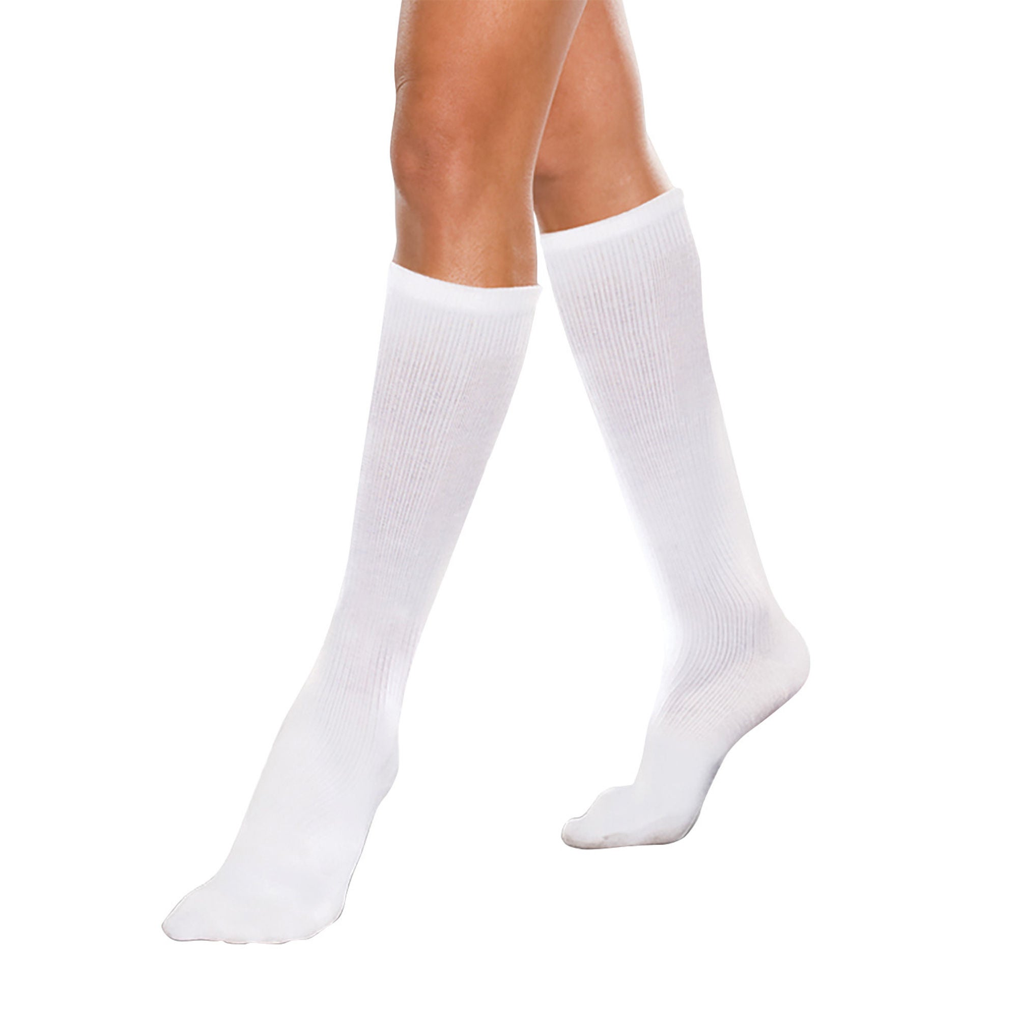 Compression Socks Core-Spun by Therafirm® Knee High Medium White Closed Toe