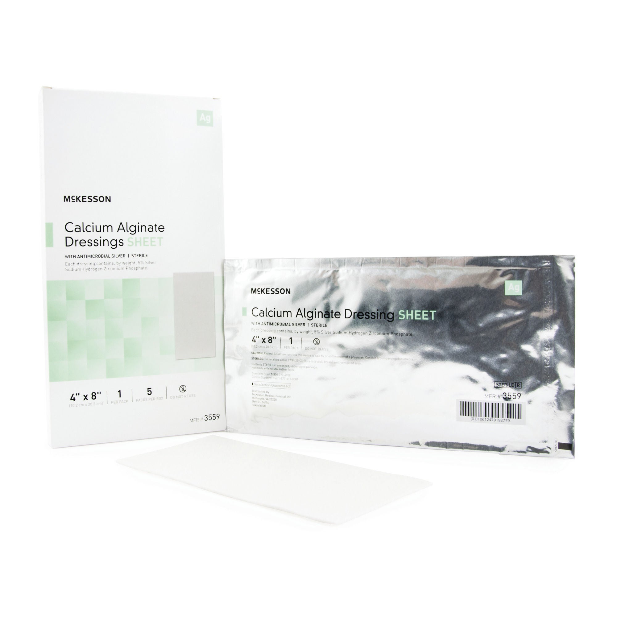 McKesson Silver Calcium Alginate Dressing, 4 x 8 Inch
