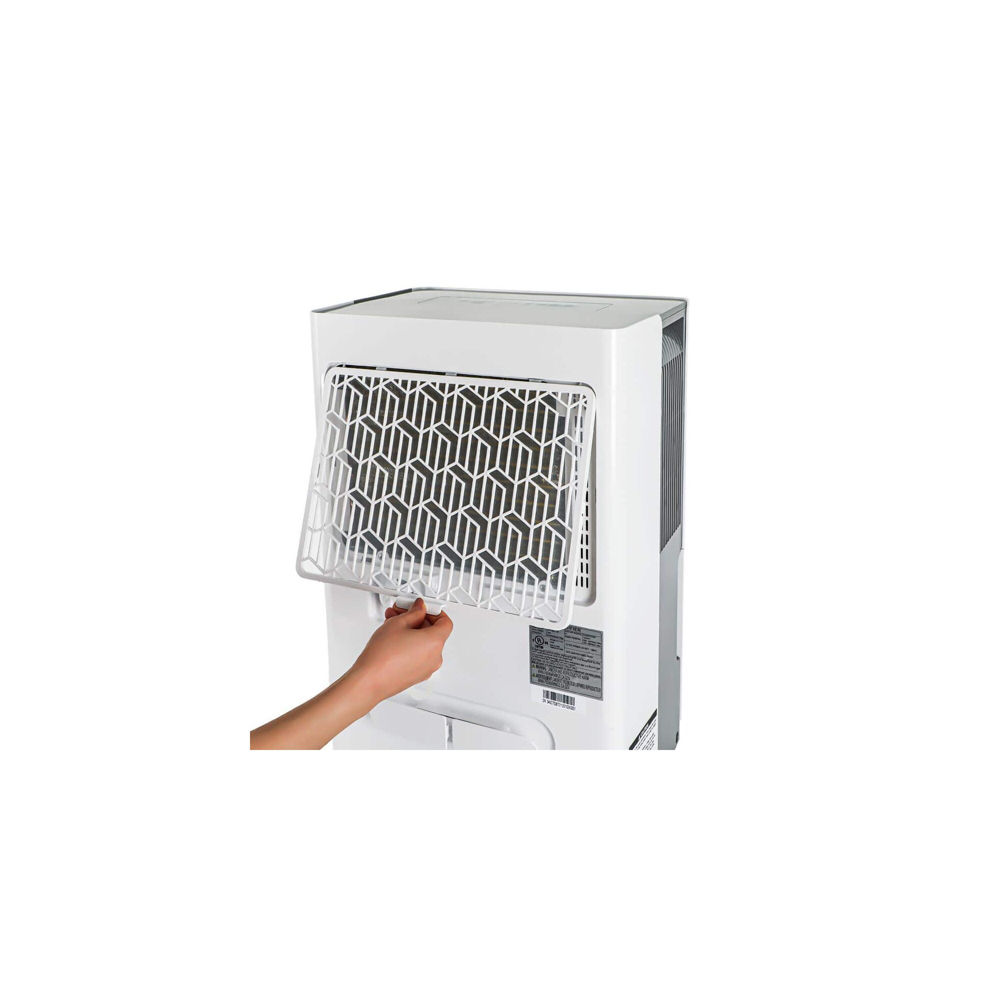 Person opening vent on Black and decker 3,000 Sq. Ft. Portable Dehumidifier