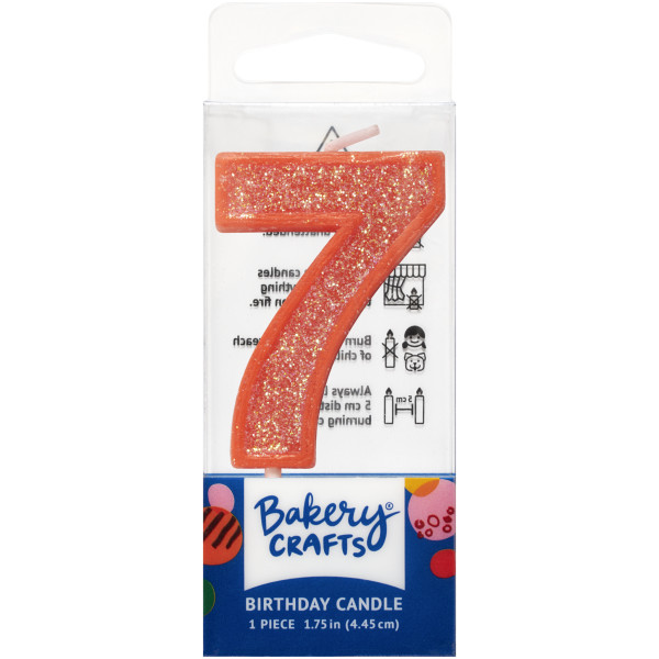 7 Mini Orange Glitter Numeral Candles