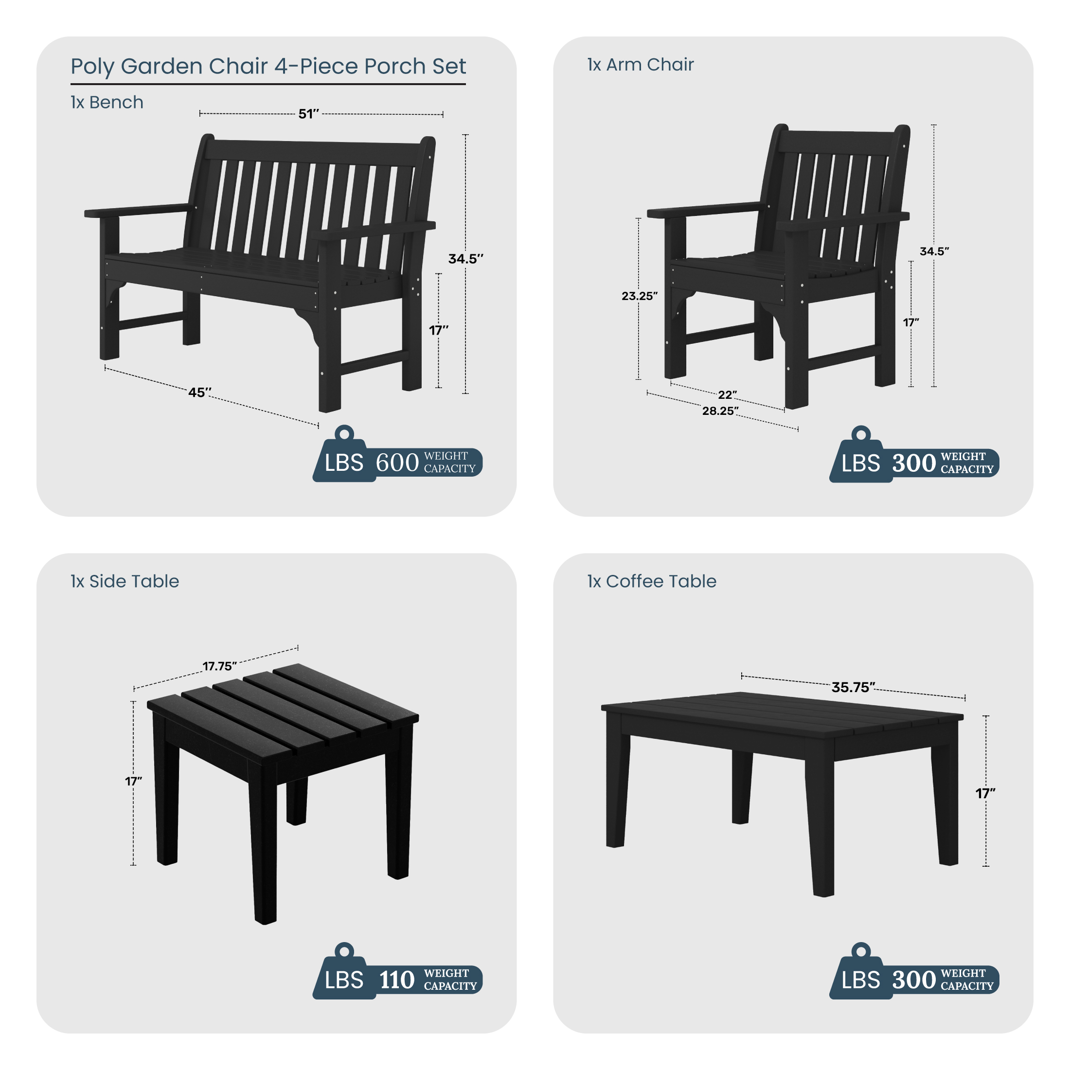 Kids Outdoor Patio Furniture HDPE Adirondack Square Side Table WWT Spec Image