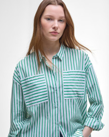 Nicola Striped Relaxed Long-Sleeved Shirt White/Kelly Green