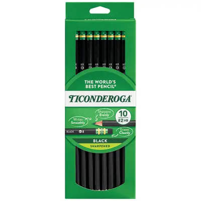 Ticonderoga Wood-Cased Pencils, Pre-Sharpened, #2 HB Soft, Black, 10 Count