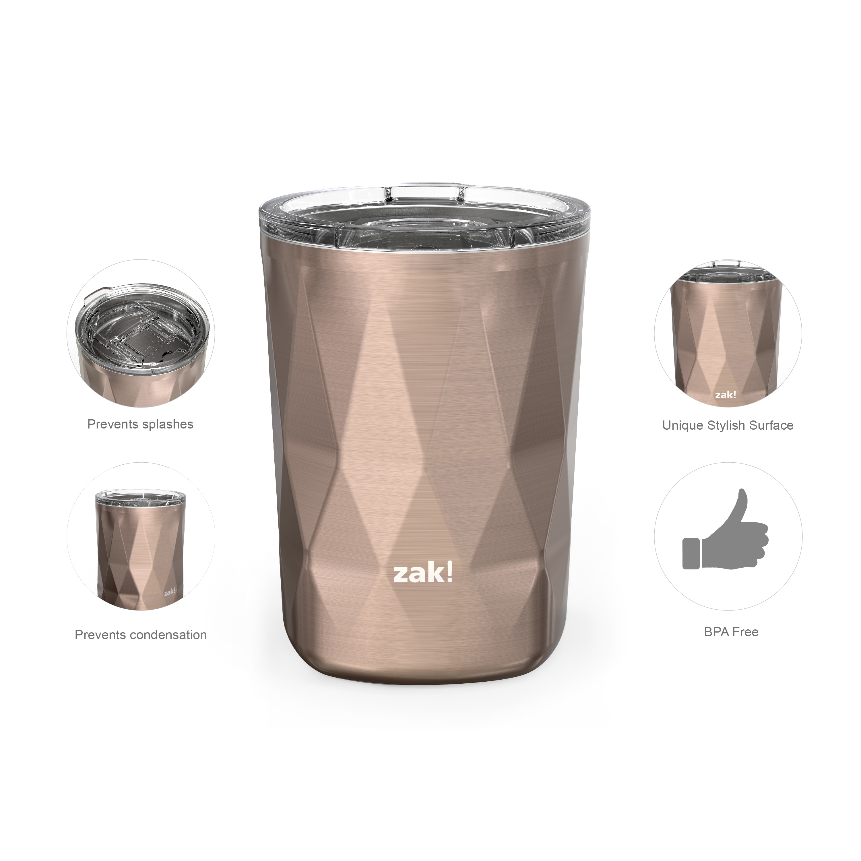 Fractal 13 ounce Vacuum Insulated Stainless Steel Tumbler, Rose Gold slideshow image 4 Fractal 13 ounce Vacuum Insulated Stainless Steel Tumbler, Rose Gold slideshow image 4