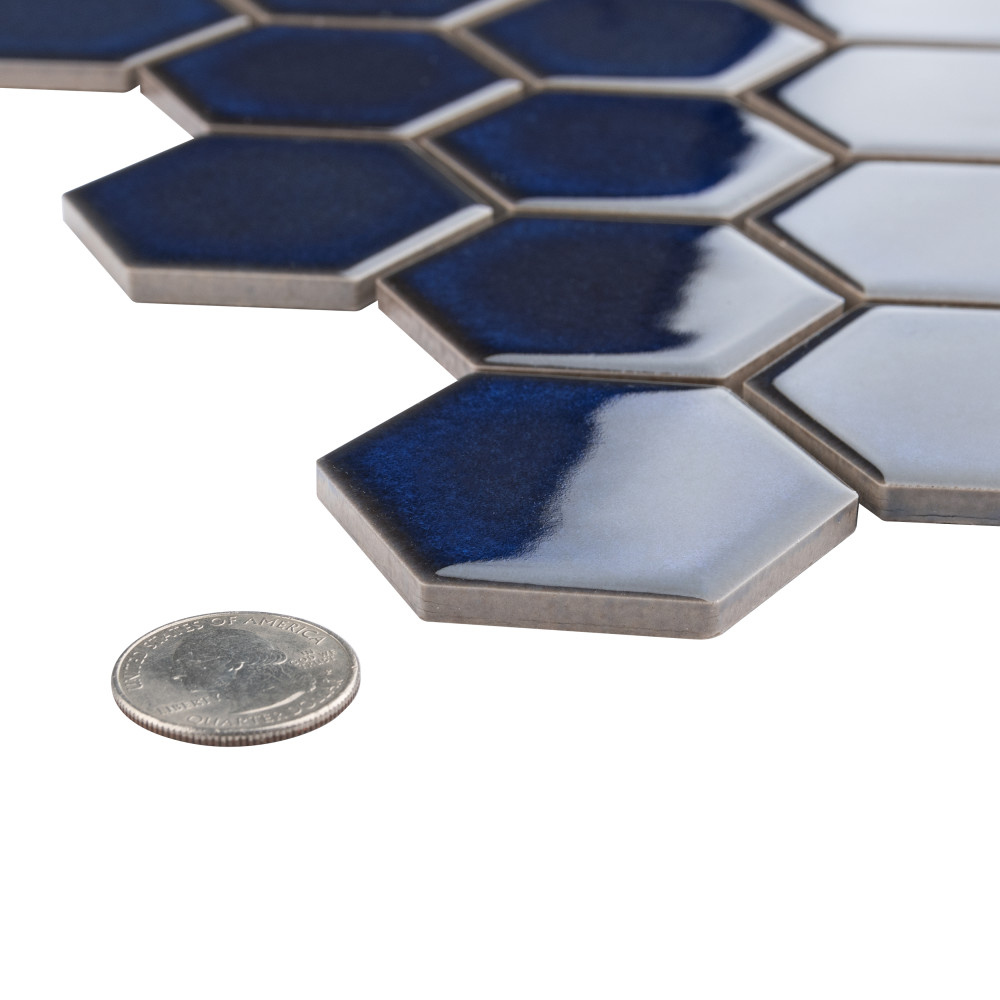 Tribeca 2″ Hex Glossy Cobalt 11-1/8 in. x 12-5/8 in. Porcelain Mosaic Tile