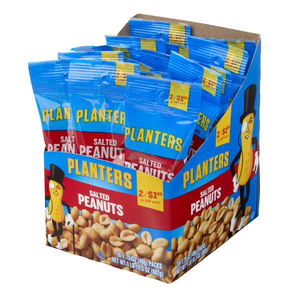 PLANTERS(r) Peanuts Salted 108/1.75oz . C1RP - Front Right Pallet/Display (Hi Res)