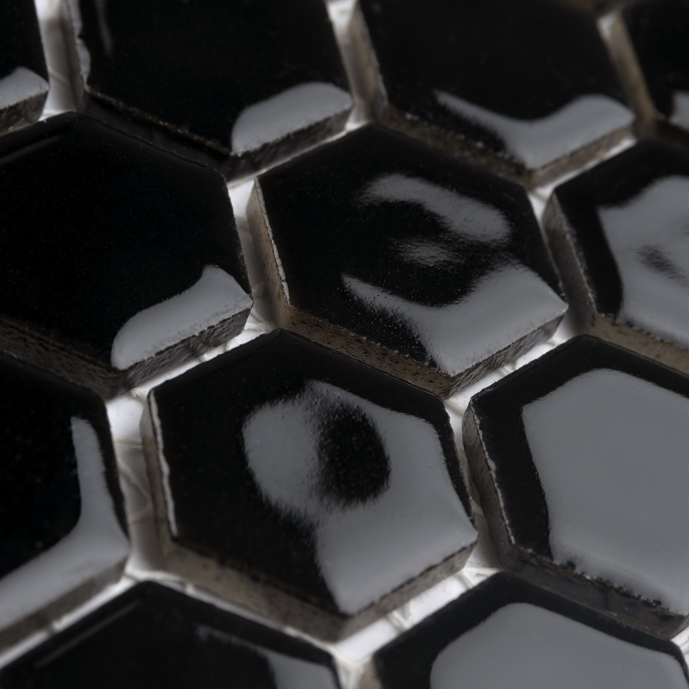 Hudson 1″ Hex Glossy Black 11-7/8 in. x 13-1/4 in. Porcelain Mosaic Tile