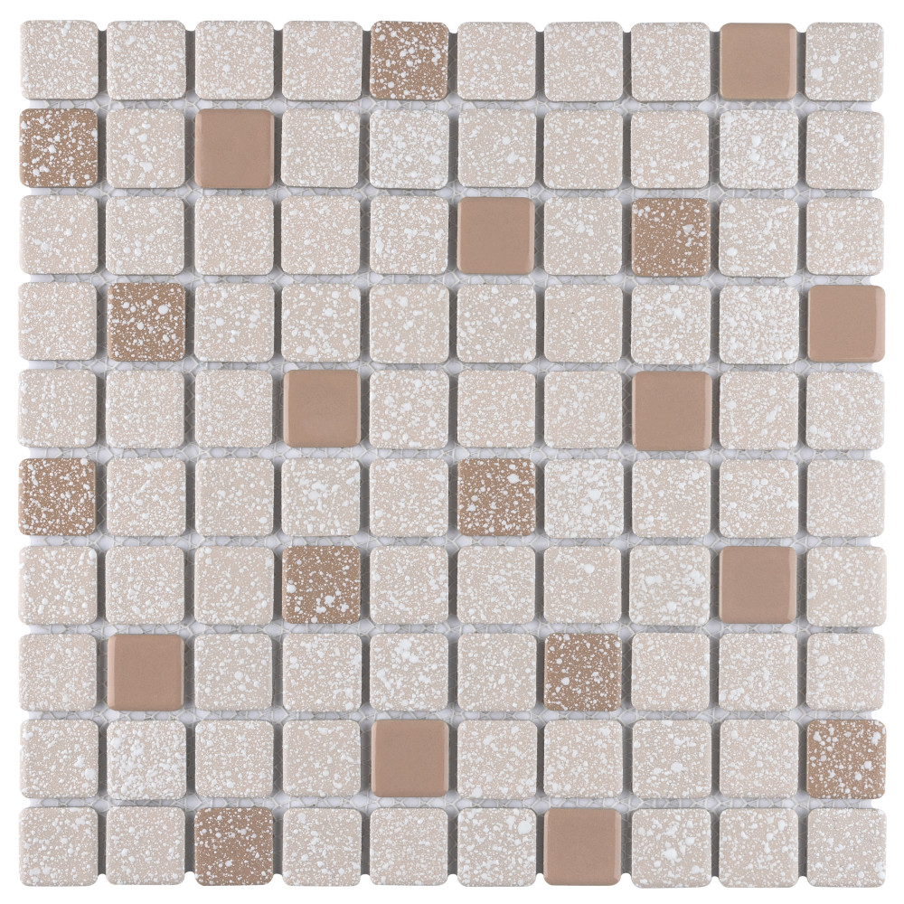 Crystalline Square Beige 12 in. x 12 in. Porcelain Mosaic Tile