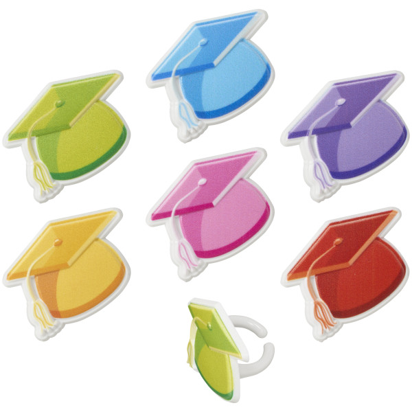 Bright Grad Hats Cupcake Rings