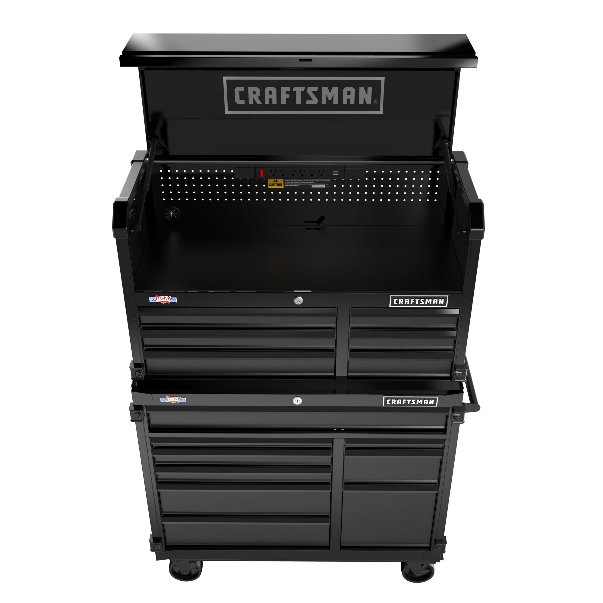 CRAFTSMAN Premium S2000 Series 52-inch Wide 7-Drawer Tool Chest with lid open, looking down
