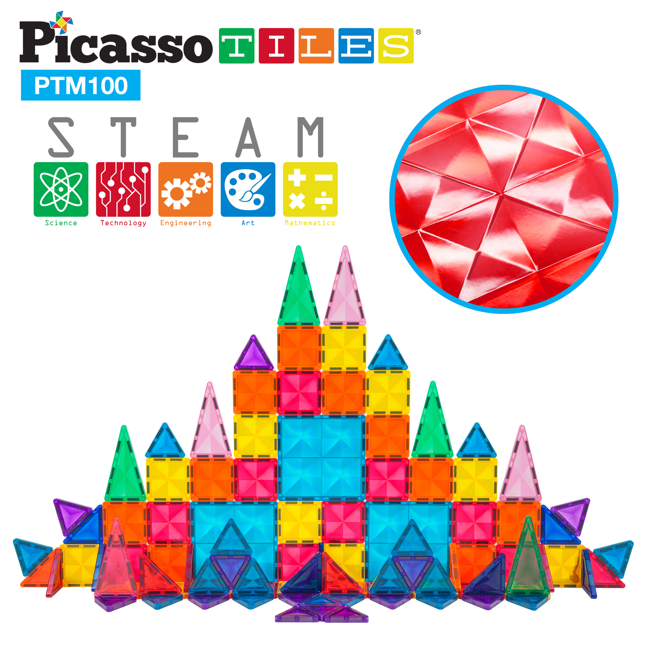 PicassoTiles Mini Diamond Magnetic Building Block, 100-Piece Set