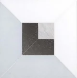 Pietra Visivo Collection Thassos Select Polished, Morning Blue Polished, Blue De Savoi Polished, And Basalto Honed 6×6 Fordham Focal Mosaic Mixed