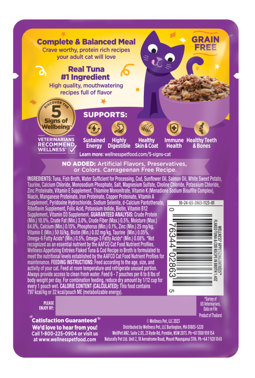 Wellness Appetizing Entrees Flaked Tuna & Cod back packaging