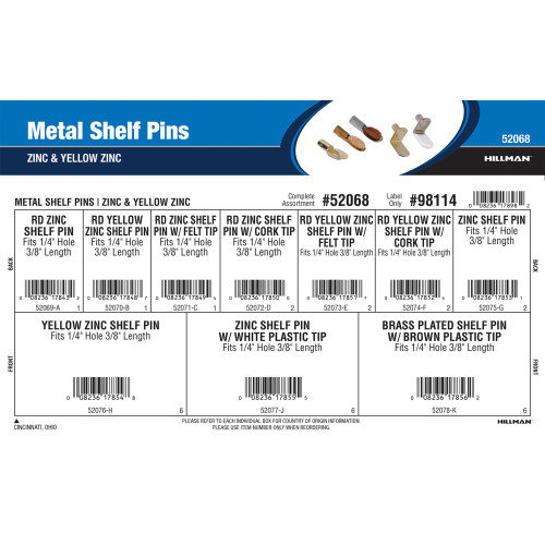 Metal Shelf Pins Assortment (Zinc & Yellow Zinc)