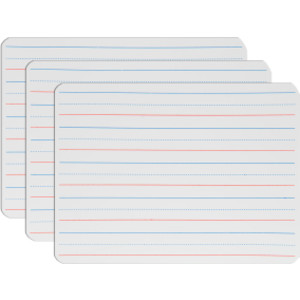 Two-Sided Magnetic Dry Erase Board, Red & Blue Ruled/Blank, 9" x 12", Pack of 3