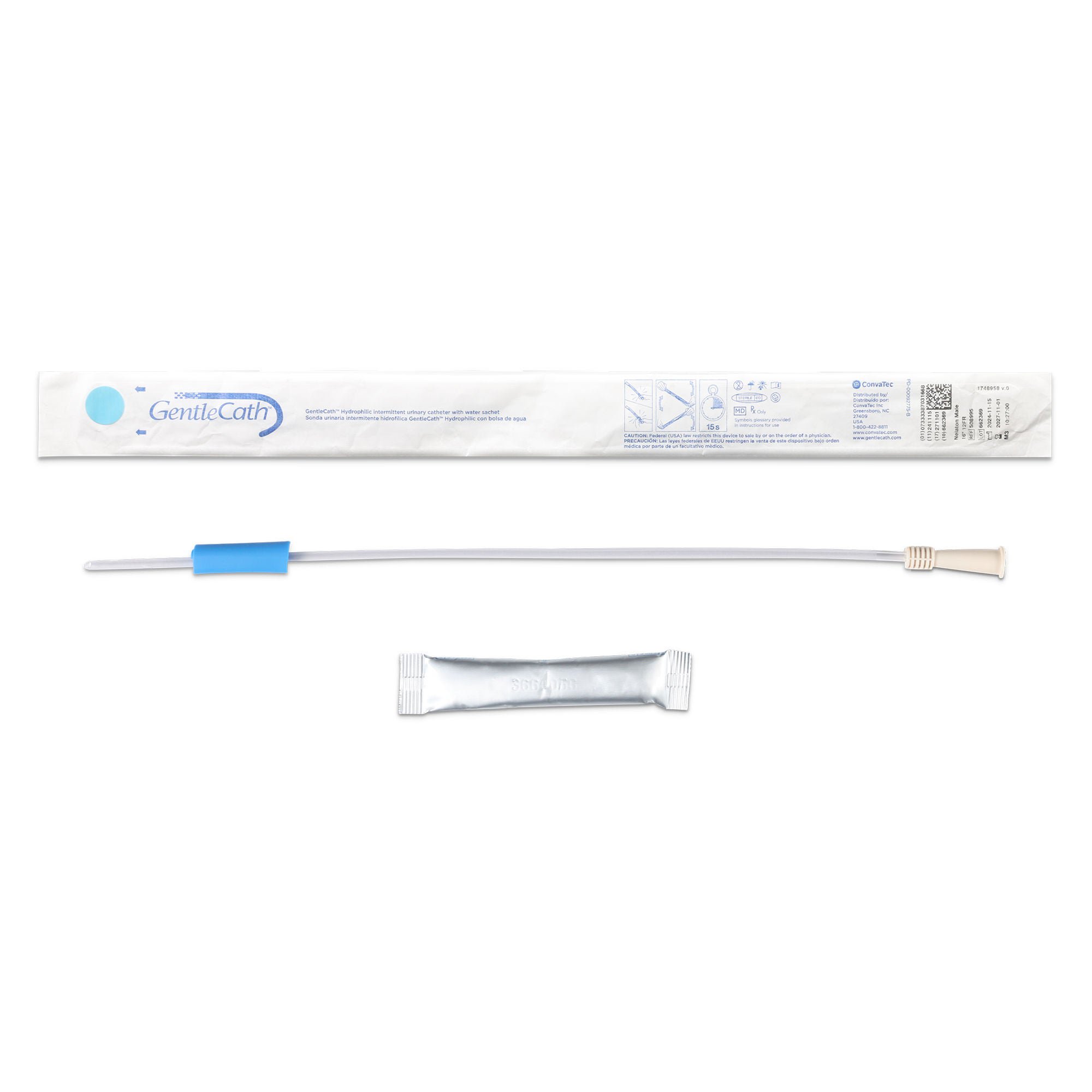 GentleCath™ Male Urethral Catheter, 12 Fr., Water Sachet