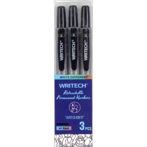 Retractable Permanent Markers, Black, Fine Point, 3 Count