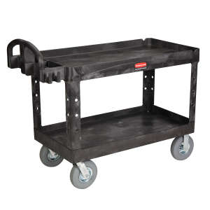 Rubbermaid Commercial, BRUTE® Heavy Duty Ergo Handle Utility Cart, Lipped Shelf, Black
