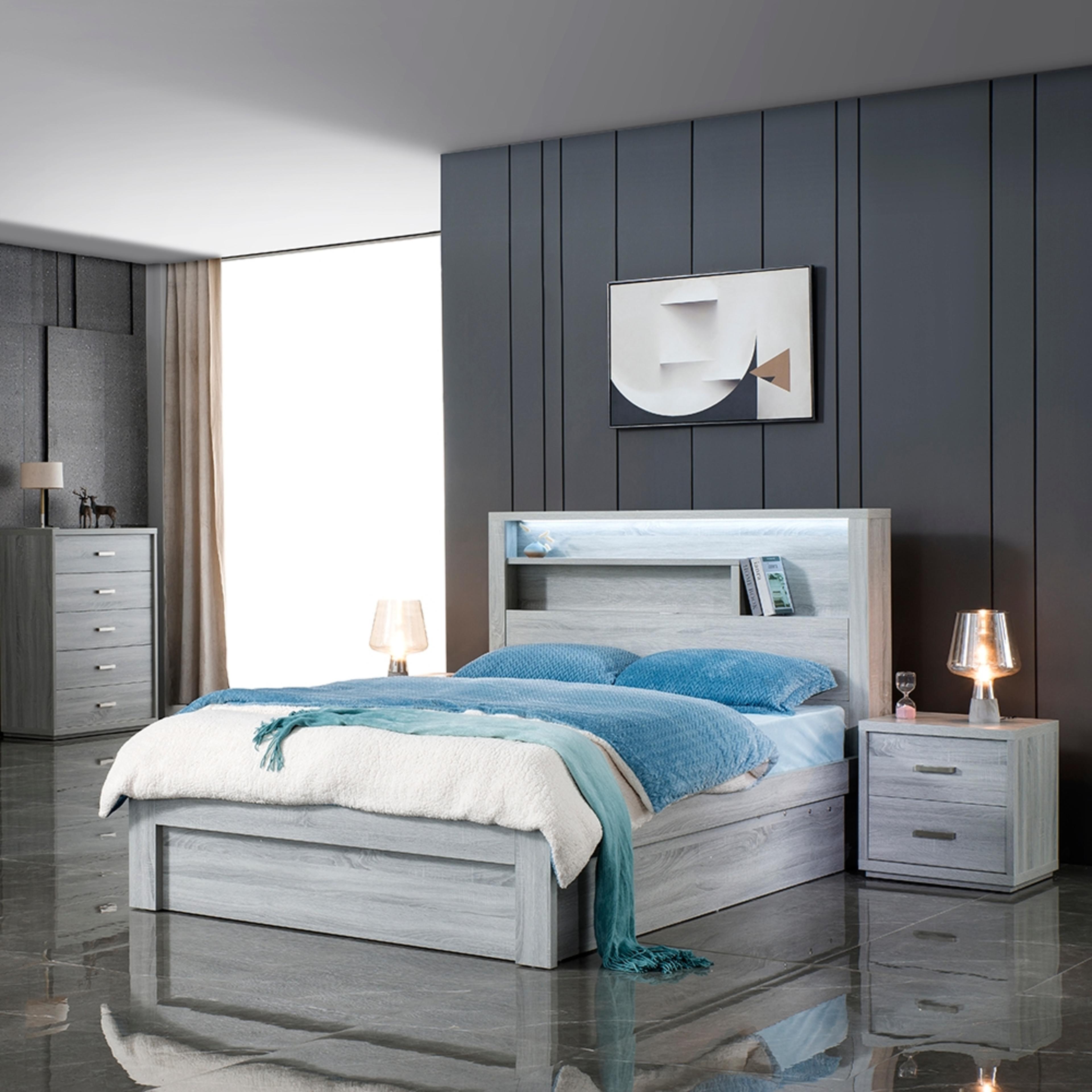 Lifestyle image of the  Bellevue Bed Frame, Front Slat Gas Lift Base, Cement Grey from Forty Winks