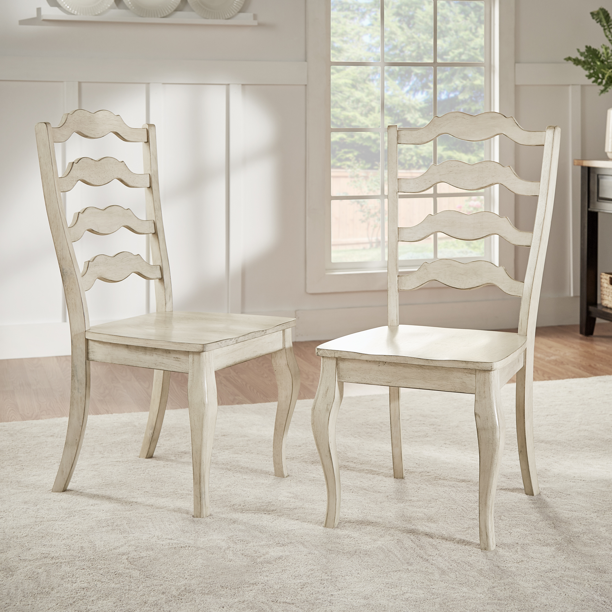 French Ladder Back Wood Dining Chairs (Set of 2)