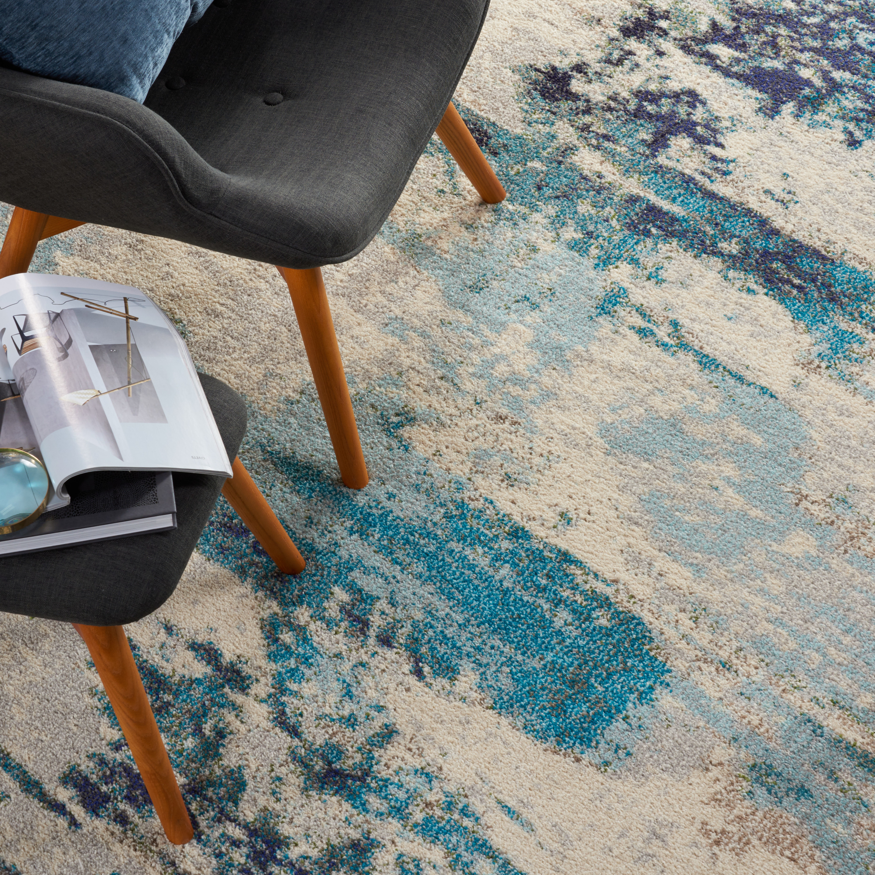 Nourison Celestial 6' x 9' Ivory Teal Blue Modern Indoor Rug