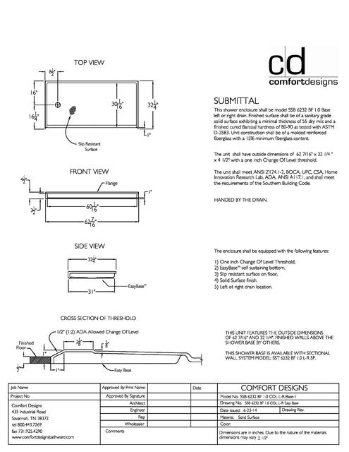 Spec Sheet — Cd Shower Base Spec Sheet Ssb 6232bf Col L R