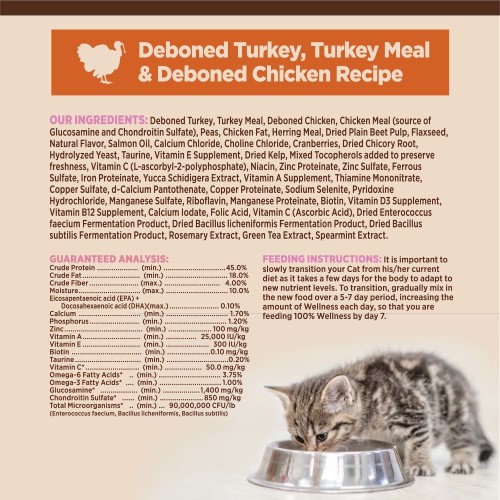 <p>Deboned Turkey, Turkey Meal, Deboned Chicken, Chicken Meal (source of Glucosamine and Chondroitin Sulfate), Peas, Chicken Fat, Herring Meal, Dried Plain Beet Pulp, Flaxseed, Natural Flavor, Salmon Oil, Calcium Chloride, Choline Chloride, Cranberries, Dried Chicory Root, Hydrolyzed Yeast, Taurine, Vitamin E Supplement, Dried Kelp, Mixed Tocopherols added to preserve freshness, Vitamin C (L-ascorbyl-2-polyphosphate), Niacin, Zinc Proteinate, Zinc Sulfate, Ferrous Sulfate, Iron Proteinate, Yucca Schidigera Extract, Vitamin A Supplement, Thiamine Mononitrate, Copper Sulfate, d-Calcium Pantothenate, Copper Proteinate, Sodium Selenite, Pyridoxine Hydrochloride, Manganese Sulfate, Riboflavin, Manganese Proteinate, Biotin, Vitamin D3 Supplement, Vitamin B12 Supplement, Calcium Iodate, Folic Acid, Vitamin C (Ascorbic Acid), Dried Enterococcus faecium Fermentation Product, Dried Bacillus licheniformis Fermentation Product, Dried Bacillus subtilis Fermentation Product, Rosemary Extract, Green Tea Extract, Spearmint Extract.<br />
This is a naturally preserved product<br />
Manufactured in a facility that also processes grains</p>
