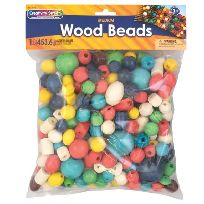 Creativity Street  Wood Beads, Assorted Colors,  Assorted Sizes, 1 lb.