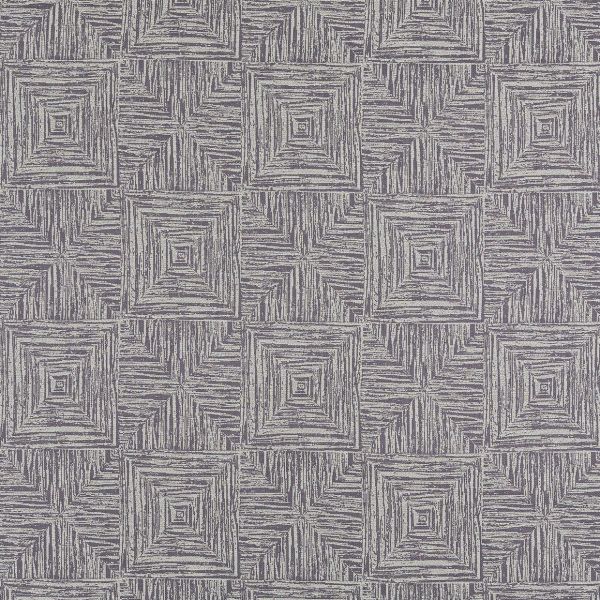 Textured wallpaper—gray-beige, repeating concentric-square and diagonal-striped tile motif—covers a flat surface, creating a subtle geometric, tactile pattern under neutral, even lighting.