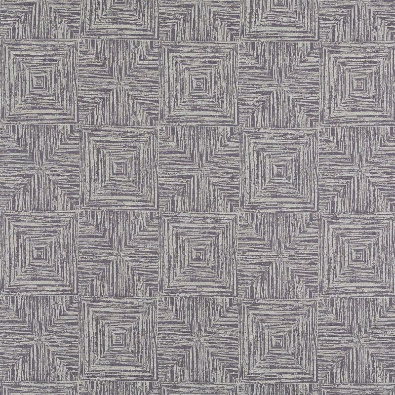 Textured wallpaperâ€”gray-beige, repeating concentric-square and diagonal-striped tile motifâ€”covers a flat surface, creating a subtle geometric, tactile pattern under neutral, even lighting.