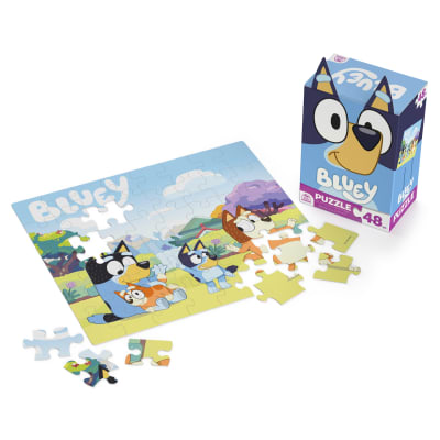 Bluey, 48-Piece Jigsaw Puzzle with Cute Ear Gift Box Bingo and Bluey Toys for Kids for Bluey Birthday Party Supplies, for Kids Ages 3 and up
