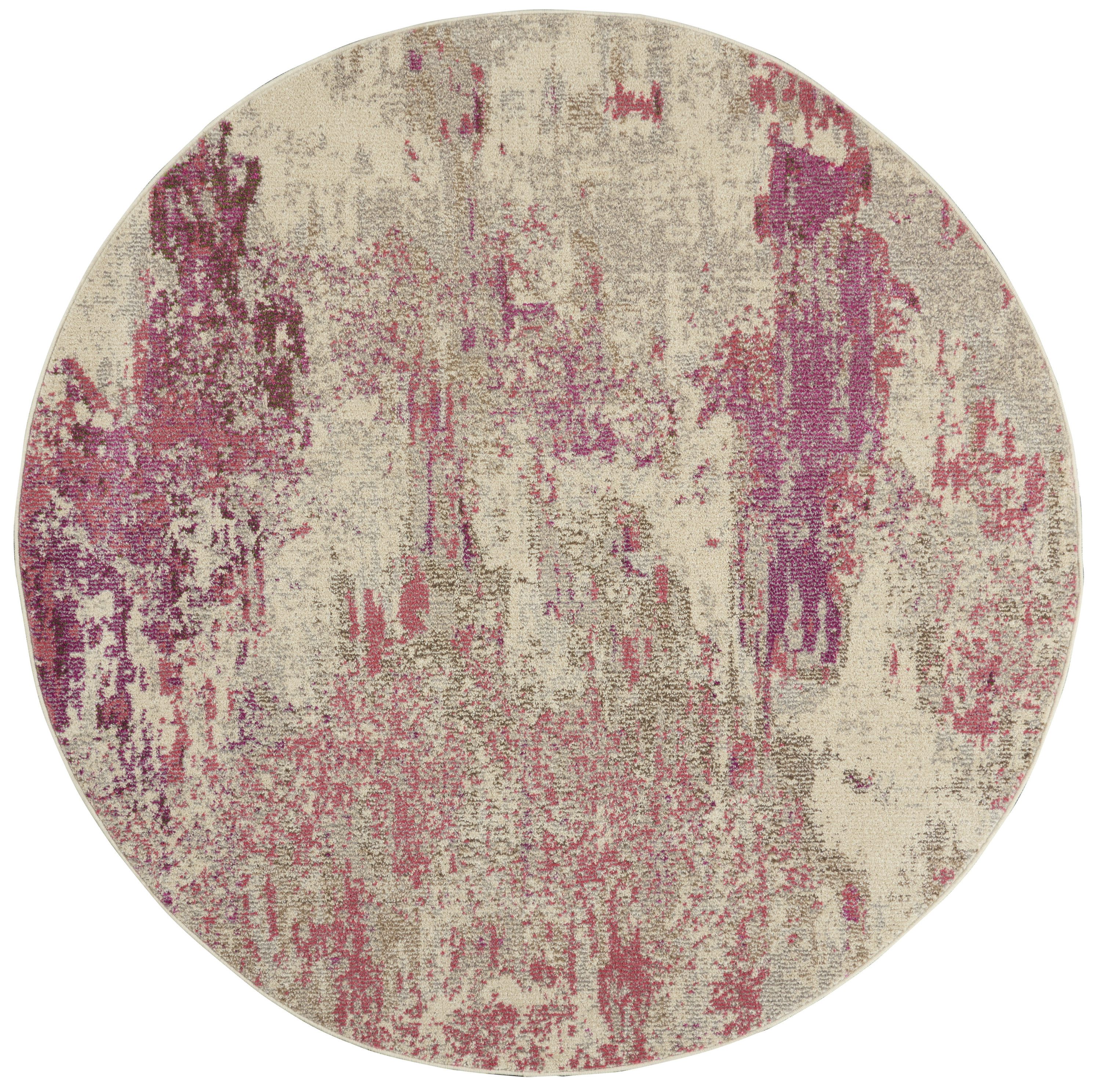 Nourison Celestial 4' x Round Ivory Pink Modern Indoor Rug