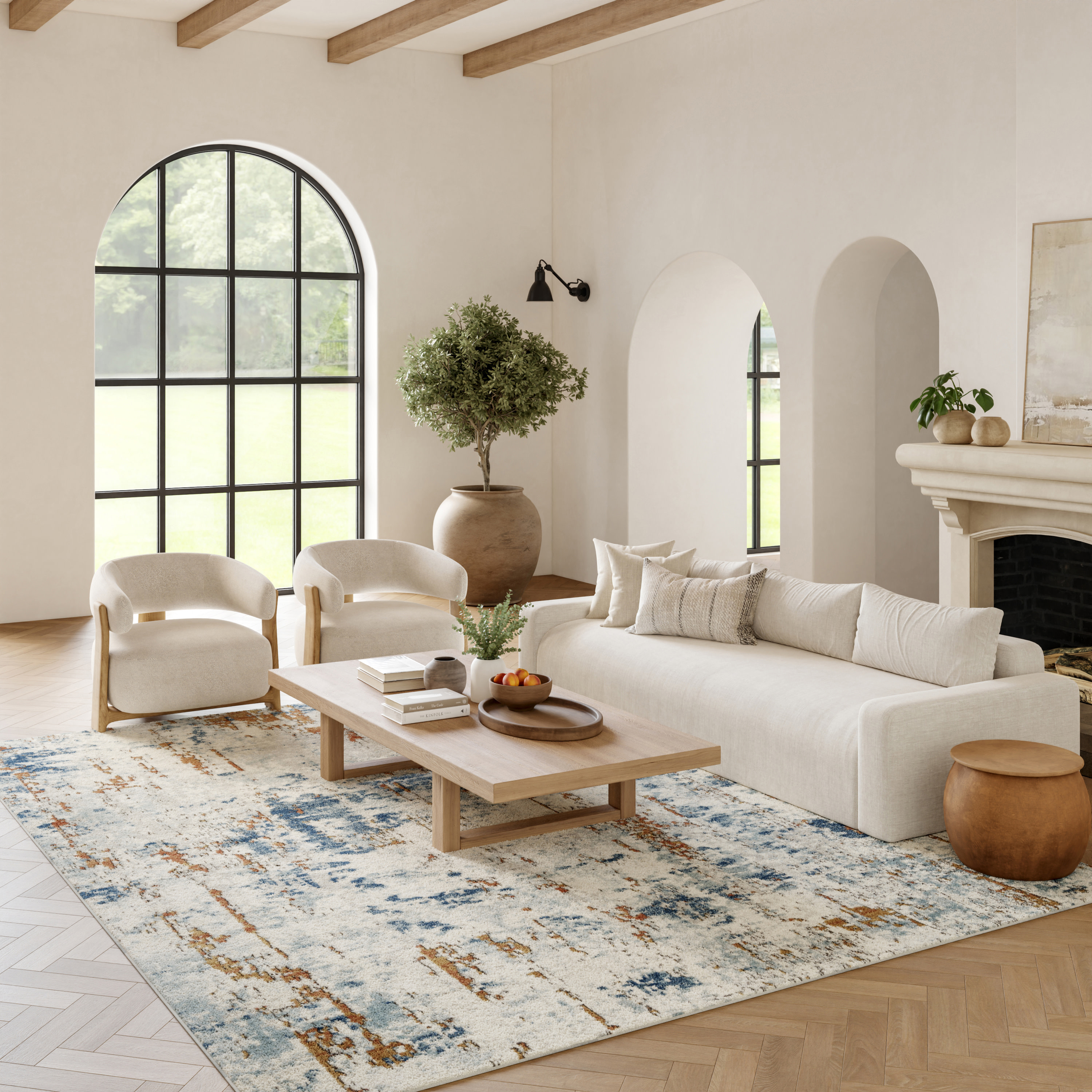 Nourison Quarry 7'10" x 9'10" Beige Blue Rust Modern Indoor Rug