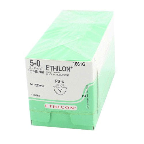 ETHILON® Nylon Black Monofilament Suture, 5-0, PS-4, Precision Point-Reverse Cutting, 18" - 12/Box